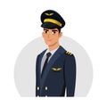 Smiling man airline pilot in hat, uniform avatar