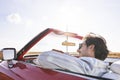 Man behind the wheel of car while road trip Royalty Free Stock Photo