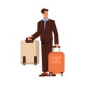 Smiling Man Bellman or Porter Carrying Luggage Vector Illustration