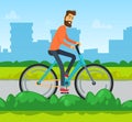 Cycler in City, Man on Bicycle, Transport Vector