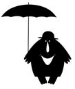 Smiling man in the bowler hat with umbrella illustration isolated