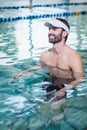 Smiling man doing underwater bike Royalty Free Stock Photo