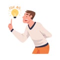 Smiling Man with Glowing Light Bulb Having Idea Vector Illustration Royalty Free Stock Photo