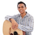 Smiling Man with Guitar Royalty Free Stock Photo