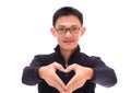 smiling Man hand heart,attractive young man makes the heart using fingers