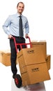 Smiling man with handtruck Royalty Free Stock Photo