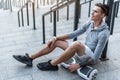 Smiling man having relax after training