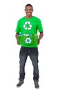 Smiling man holding box of recyclables Royalty Free Stock Photo