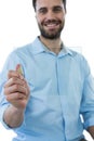 Smiling man holding futuristic digital tablet Royalty Free Stock Photo