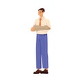 Smiling Man Hotel Manager or Administrator in Uniform Standing with Bedsheet Vector Illustration