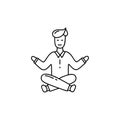 Smiling man in lotus position. Calmness, concentration, meditation concept. Contour vector illustration. Hand drawn design for