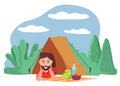 Camping and Hiking in Forest Man in Tent Vector