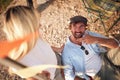 Smiling man near car camper.Summer travel concept Royalty Free Stock Photo