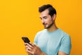 Smiling man phone smartphone cyberspace portrait Royalty Free Stock Photo