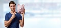 Smiling Man With Piggy Bank.