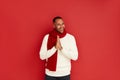 Smiling Man Prayer Gesture. Handsome Multiracial Man Praying