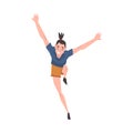 Smiling Man Running with Raising Hands Up, Happy Positive Person Character Vector Illustration