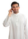 Smiling man using phone