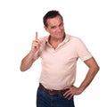 Smiling Man Wagging Finger Pointing Upwards Royalty Free Stock Photo