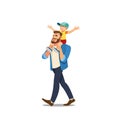 Father Riding Son on Shoulders Cartoon Vector Royalty Free Stock Photo