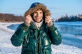 smiling man in winterwear outdoors. stylish man in winterwear outdoor. Royalty Free Stock Photo