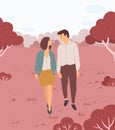 Couple Walking in Park, Lovers Meeting Vector Royalty Free Stock Photo