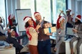 Smiling man and woman  take selfie photo shot  celebration on christmas Royalty Free Stock Photo