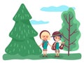 Male and Female Dating in Forest Traveling Vector