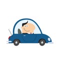 Smiling Manager Driving Car To Work In Modern Flat Design