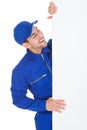 Smiling Manual Worker With Billboard Royalty Free Stock Photo