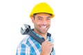 Smiling manual worker holding adjustable spanner Royalty Free Stock Photo