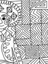 Happy mexican musician man mariachi on geometrical background coloring page.