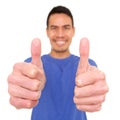 Smiling mature asian man giving thumbs up Royalty Free Stock Photo