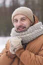 Smiling Mature Man Enjoying Winter Outdoors Royalty Free Stock Photo