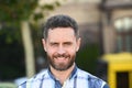 Smiling mature man. Handsome bearded guy portrait close up. Facial hair and skin care concept. Handsome face. Handsome