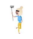 Smiling mature woman doing selfie character.