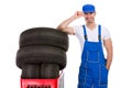 Smiling mechanic buy tires