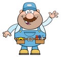 Smiling Mechanic Cartoon Character Waving For Greeting Royalty Free Stock Photo