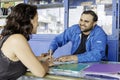 The smiling mechanical employee of the service Royalty Free Stock Photo