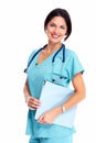 Smiling medical doctor woman with stethoscope.