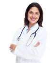 Smiling medical doctor woman with stethoscope.