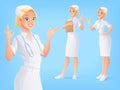 Smiling medical nurse in uniform in various poses. Vector set.