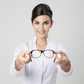 Smiling medical oculist woman.