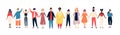 Smiling men and women holding hands. Happy people standing in row together. Happiness and friendship. Flat male and Royalty Free Stock Photo