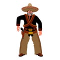 A smiling Mexican gunfighter in a sombrero. Funny character from the Wild West. A desperate duelist. Royalty Free Stock Photo