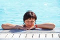 Smiling middle age woman relaxing in swimming pool Royalty Free Stock Photo