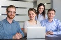 Smiling millennial professional people with female leader team p Royalty Free Stock Photo