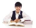 Smiling Mixed Race Teen Student with Books Isolated Royalty Free Stock Photo