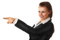 Smiling modern business woman pointing finger Royalty Free Stock Photo