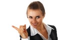 Smiling modern business woman pointing finger Royalty Free Stock Photo